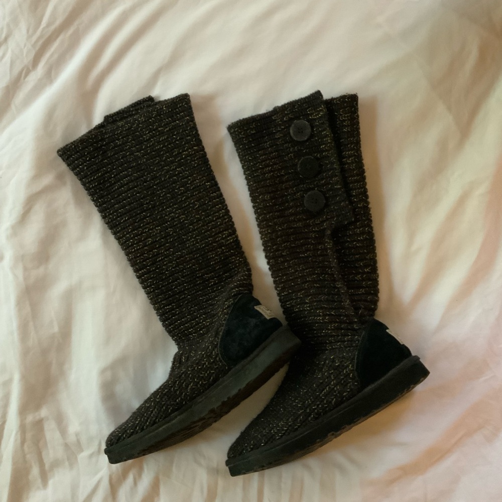 Ugg Cardy Boots Black with Gold stitching